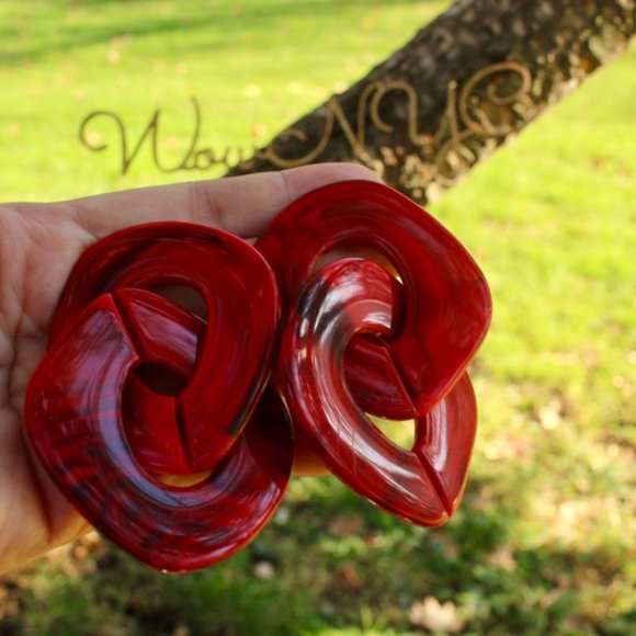 New Red Tortoise Layered Big Circle Chain Earrings - Picture 4 of 12